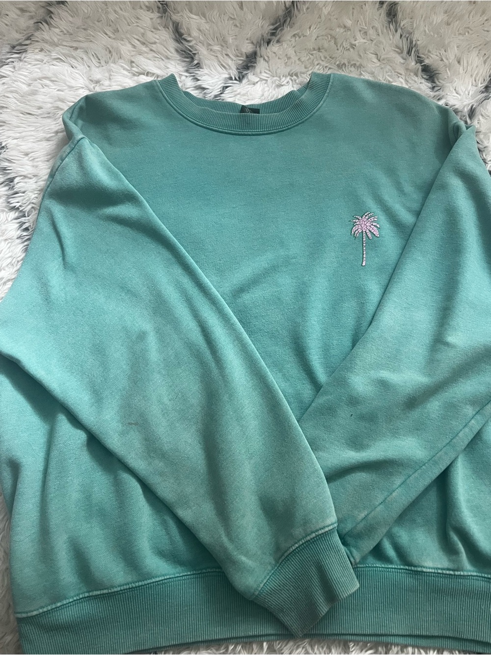 Target Mint Green Crewneck Sweatshirt with Pink Palm Embroidery